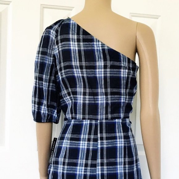 NWT DONNA MORGAN One Shoulder Plaid Dress size 10 - Picture 12 of 12